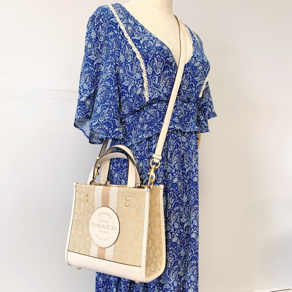 Coach C8448 Dempsey Carryall In Signature Jacquard With Stripe And Coach Patch In Gold/Light Khaki Chalk Coach C8448 Dempsey Carryall In Signature Jacquard With Stripe And Coach Patch In Gold/Light Khaki Chalk